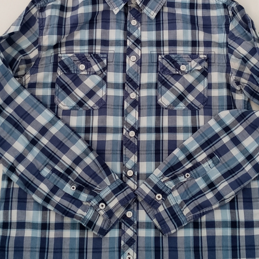 Cherokee Boys Plaid Long Sleeve Button-Down Shirt.Size XL(16 /18).Blue, White. - Picture 6 of 11